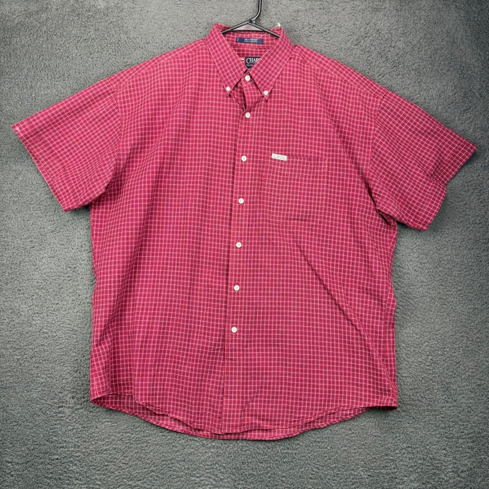 Chaps Ralph Lauren Mens XL Red Plaid‎ Short Sleeve Button Down Shirt Cotton